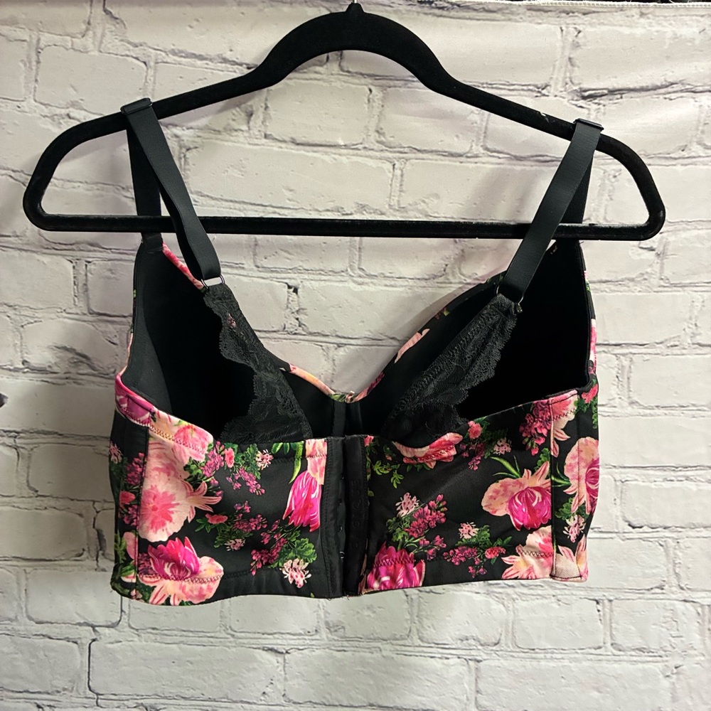 cacique women’s lightly lined‎ balconette bra black floral print lace sz 40H euc - Picture 4 of 10